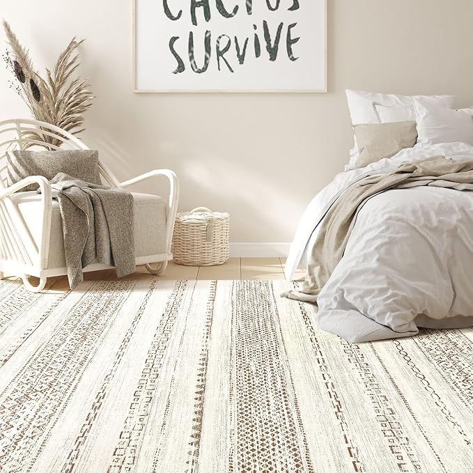 Nakagishi Boho 5x7 Area Rug Living Room Rugs Machine Washable Brown | Soft - Image 6