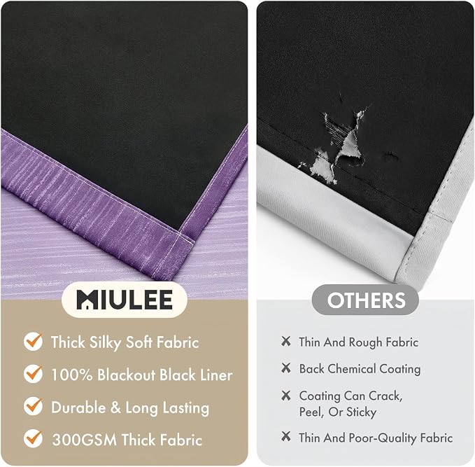 MIULEE Purple and Greyish White Ombre Blackout Curtains 52Wx72L Set of 2 | Full - Image 7