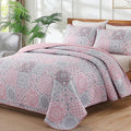Pink Grey Quilt Set King Size, Boho Plaid Patchwork Bedspread Coverlet Set | by Dobuyly