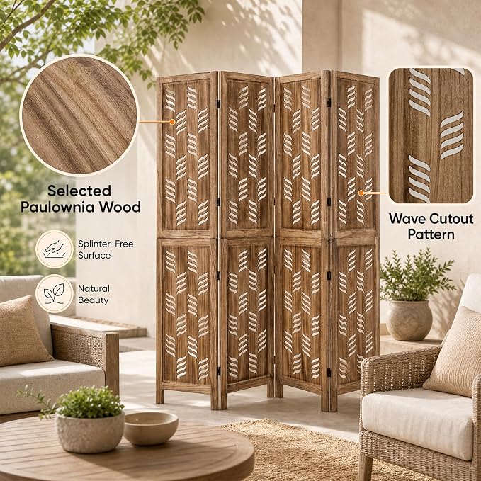 GIANTEX 4 Panel Folding Room Divider, Wood Privacy Screen - Image 6