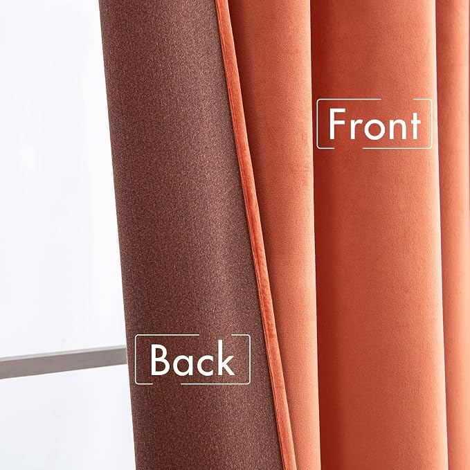 MIULEE Fall Burnt Orange Velvet Blackout Curtains Pinch Pleat 52" Wx90 L | 2 - Image 6