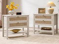 SICOTAS White Rattan Nightstand Set of 2, Wide Bedside Table by SICOTAS