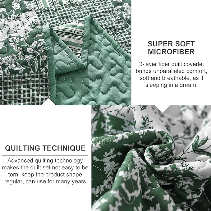Mybedsoul Green Quilt Set Twin Size Dorm Bedding, Patchwork Bedding Set | Soft - Image 5