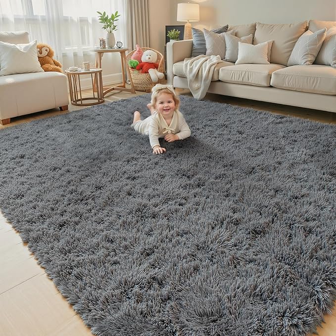 4x6 Area Rugs for Bedroom, Dark Grey Soft Fluffy Shag Bedside Rugs | Non-Slip - Image 7