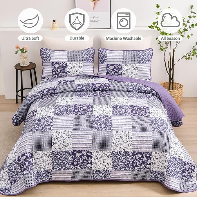 Mybedsoul Boho Quilt King Size, Patchwork Reversible Bedding Set, 3 Pieces - Image 3