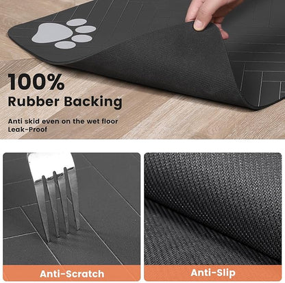 Pet Feeding Mat-Absorbent Pet Placemat for Food and Water Bowl, with Waterproof Rubber Backing, Quick Dry Water Dispenser Mat for Dog and Cat (27"x17", Striped Dark Gray)