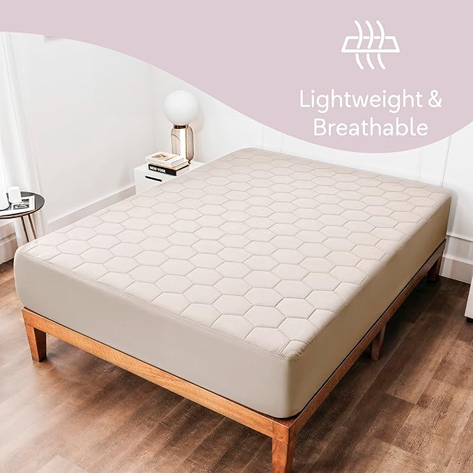 Hearth & Harbor 12 Pack Twin XL Size Quilted Fitted Mattress Pad Cover, 100% Waterproof Mattress Protectors, College Dorm Room Essentials, Deep Pocket Fitted Mattress Cover 8" - 21", Beige Cream