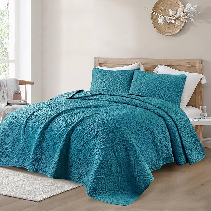 Exclusivo Mezcla California King Quilt Set, Teal | Lightweight Soft Bedspreads - Image 2