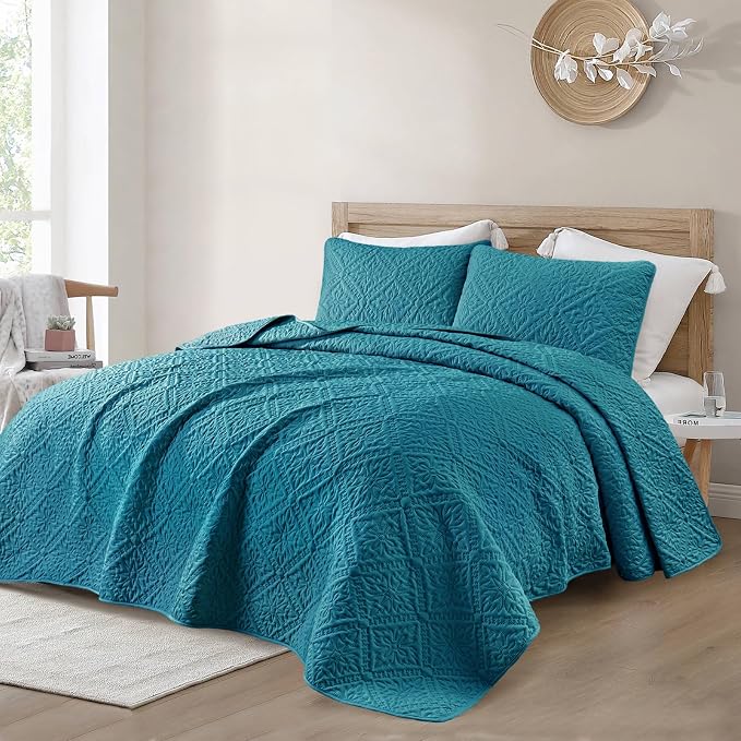 Exclusivo Mezcla Full Queen Quilt Set, Teal | Lightweight Soft Bedspreads - Image 2