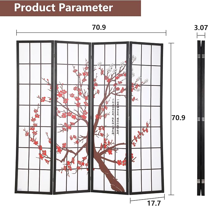 PayLessHere | 4-Panel Folding Room Divider | 6ft, Oriental Shoji Design | Cloth - Image 7