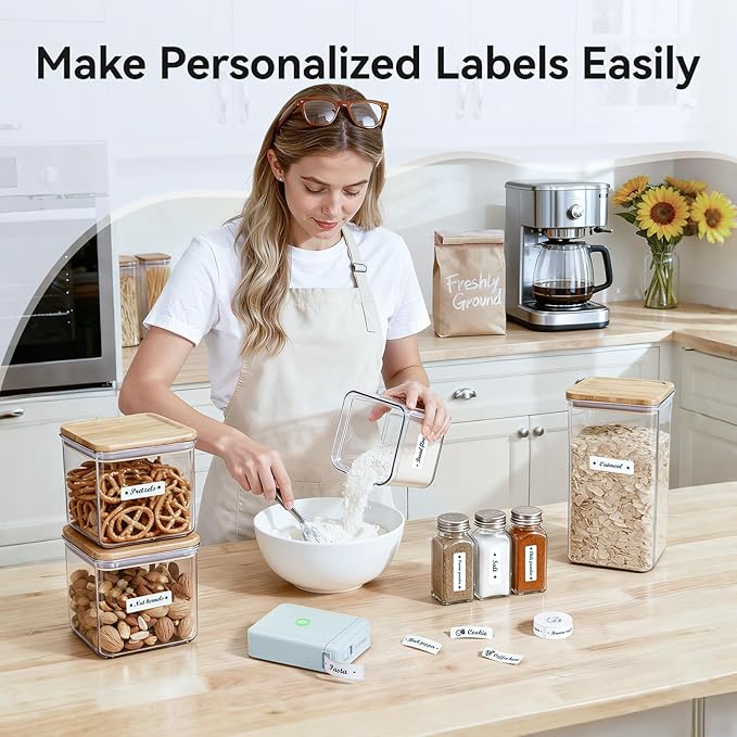 NIIMBOT D110 Upgraded Version Mini Label Maker Machine with Tape, Portable Bluetooth Thermal Printer, Sticker Labeler with Multiple Templates for Office Organization Home Kitchen School, Blue