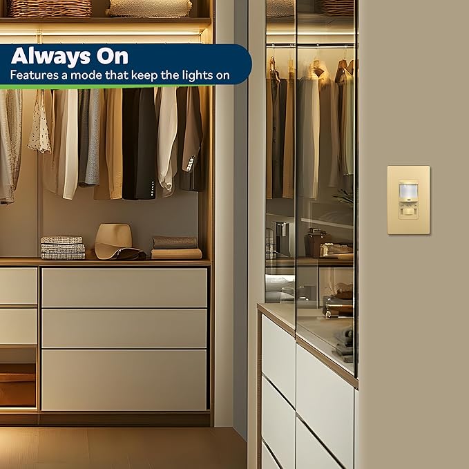 TOPGREENER in Wall PIR Motion Sensor Light Switch, Occupancy Sensor Switch, 𝐍𝐞𝐮𝐭𝐫𝐚𝐥 𝐖𝐢𝐫𝐞 𝐑𝐞𝐪𝐮𝐢𝐫𝐞𝐝, On/Off Override, 𝐒𝐢𝐧𝐠𝐥𝐞 𝐏𝐨𝐥𝐞, 4A, 500W, TSOS5-GDSWP,Gold,2 Pack