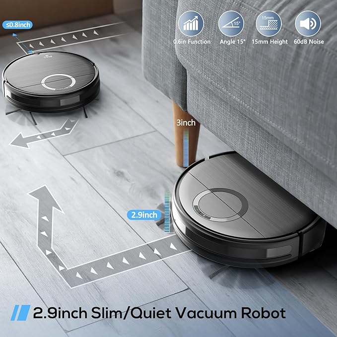 UMMUND Robot Vacuum and Mop Combo, 2 in 1 Mopping Robotic Vacuum Cleaner with Schedule, Wi-Fi/App/Remote, Strong Suction, Self-Charging, Slim, Ideal for Hard Floor, Pet Hair, Low-Pile Carpet