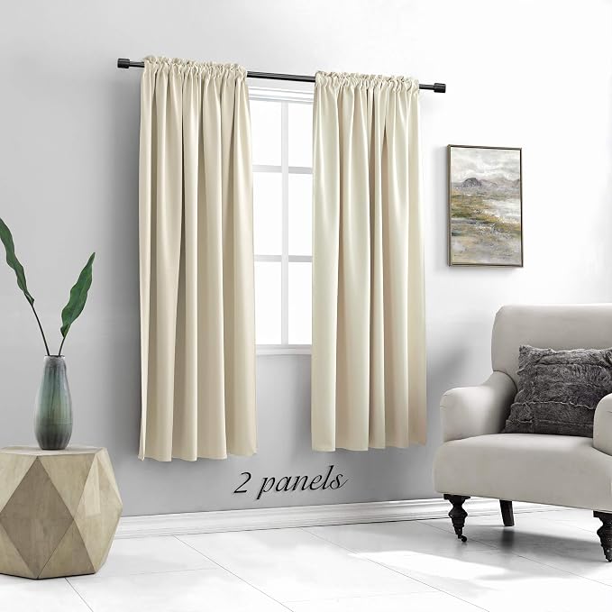 Cream Beige Room Darkening Curtains - Image 2