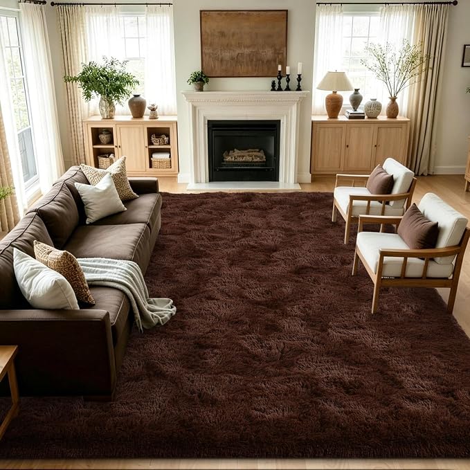 10x14 Extra Large Brown Fluffy Area Rug Non-Slip by ModernHomeDecor