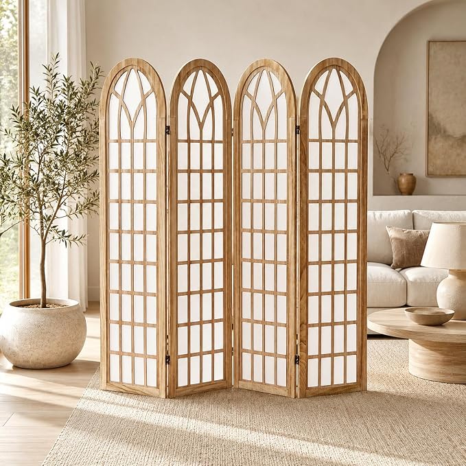 4 Panel Shoji Room Divider Folding Privacy Screen Light Brown | Freestanding by ALeesing
