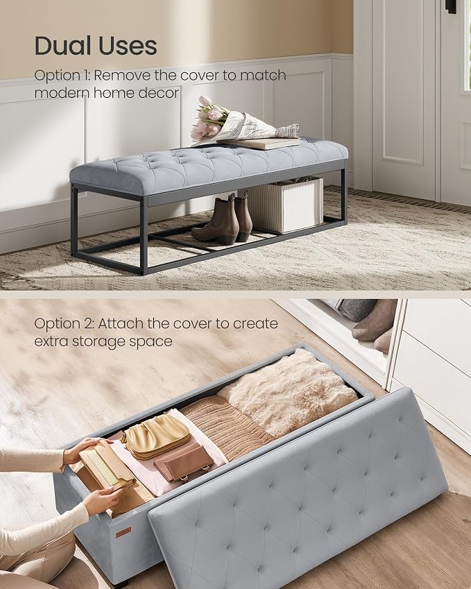 SONGMICS Velvet Storage Ottoman Bench, Foot Rest - Image 4