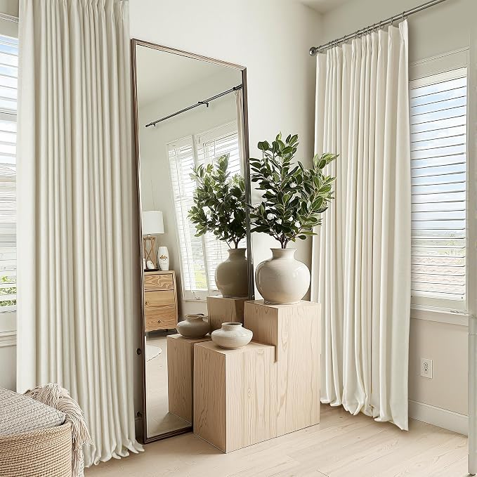RYB HOME 100% Blackout Pinch Pleated Linen Curtains by RYBHOME