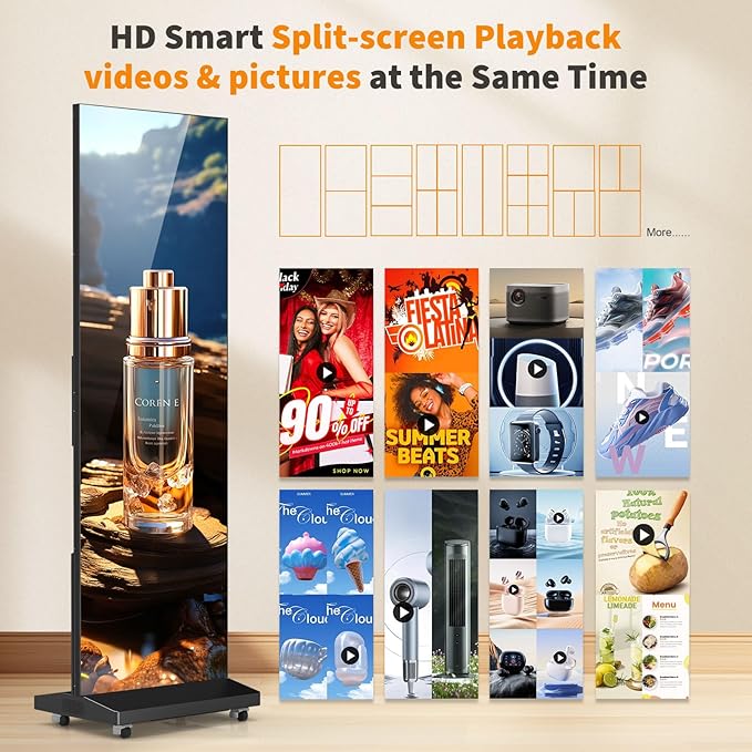 JASZDOT 80" Seamless Splicing LED Display, Foldable Poster Screen with P1.86 Digital Signage Display LED Totem with USB/HDMI/WiFi/Remote