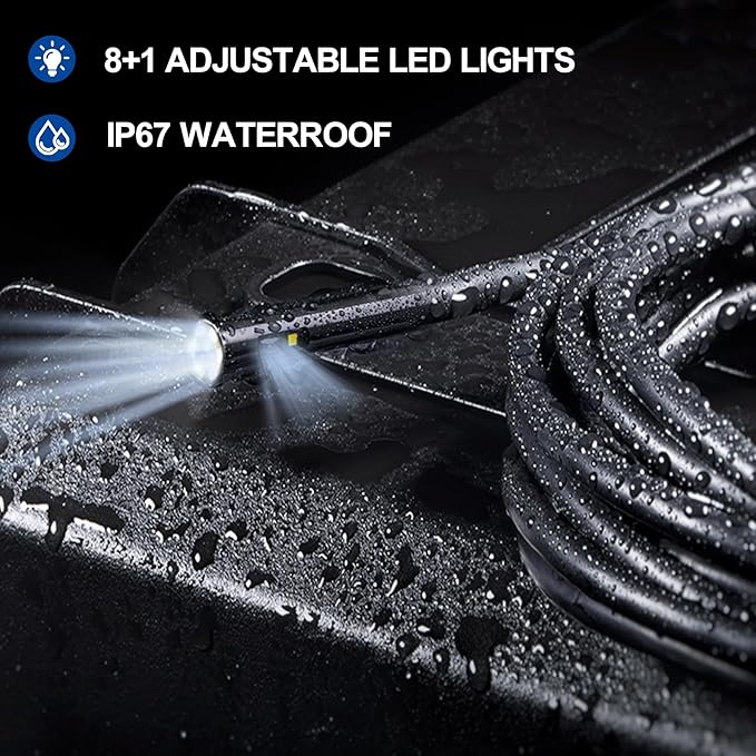 Dual Lens Endoscope Camera with Light, 4.3" Borescope with Photo/Video Function & Free(Built in 32GB Card), 16.4FT Semi-Rigid Snake Cable with IP67 Waterproof for Pipe, Engine & HVAC Inspection