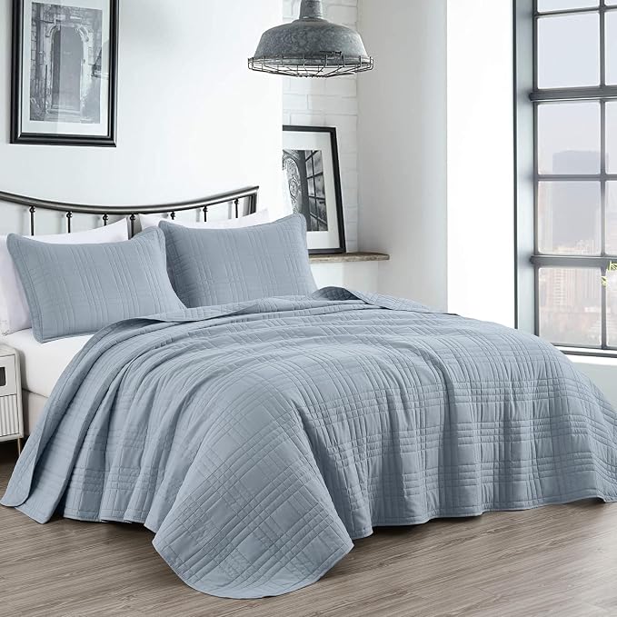 Chezmoi Collection Kingston King Size Bedspread Set, 3-Piece Cool Gray by ChezmoiCollection