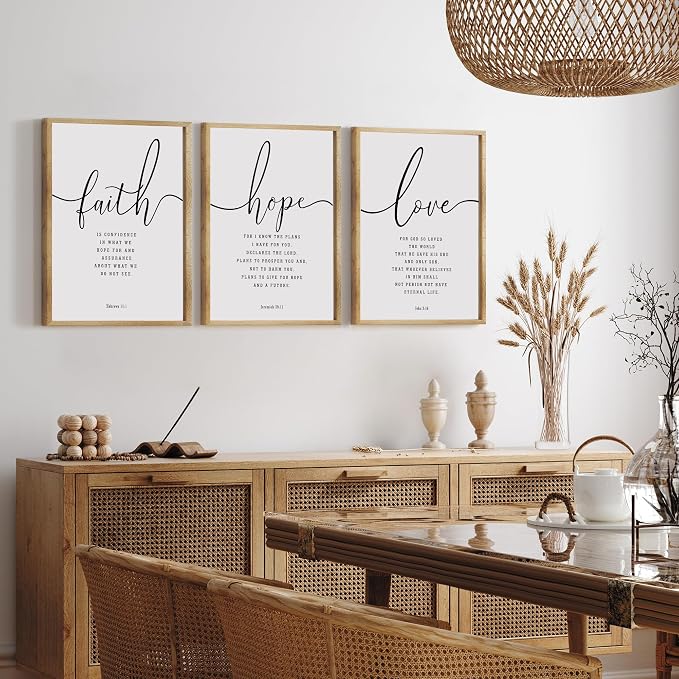 Houmury 3PCS Framed Faith Hope Love Bible Verses Wall Art Farmhouse Religious - Image 3