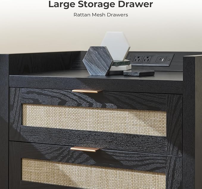 SICOTAS Rattan Nightstand Larger Bedside Table - Image 6