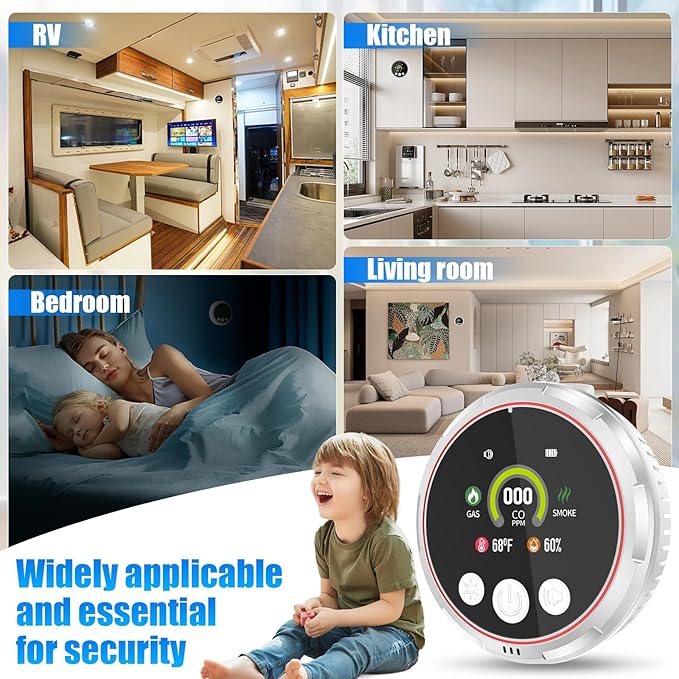 2 Pack 5-in-1 Carbon Monoxide Detectors &Smoke &Natural Gas Leak Detector, Portable Carbon Monoxide Detectors Plug in & Battery Backup - Hotel and Travel Safety, RV, Home