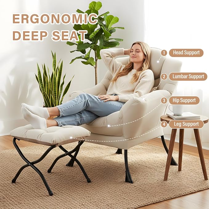 Furlide Lazy Chair with Ottoman, Comfy Fabric Accent Lounge Arm Chair with - Image 7