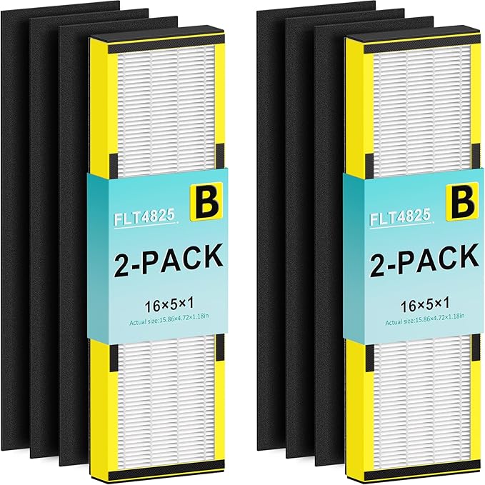 Hfunmo Filter B, FLT4825 Filter Replacement for Guardian AC4825 AC4825E AC4300 AC4800 AC4850 Air Purifier – 2 True HEPA Filters & 6 Pre-Filters (2-Pack)