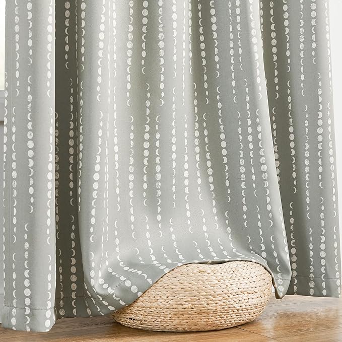 jinchan Boho Blackout Curtains 63 Inch Length Moon Phase Printed Drapes | Grey - Image 9