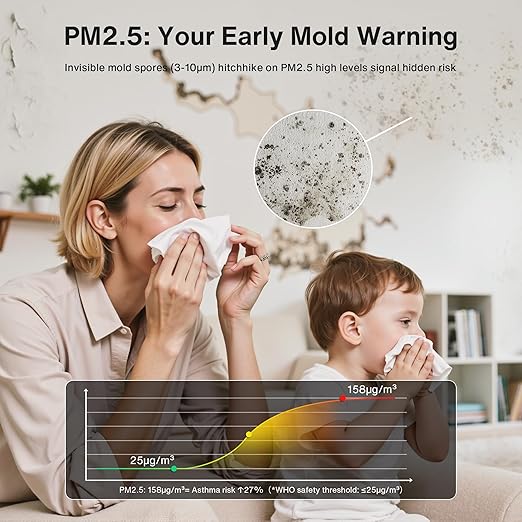 bonoch Upgrade Extended 12-Hour Battery Life 16 in 1 Air Quality Monitor Indoor with 7" Display, Professional Air Quality Meter for CO2, TVOC, PM2.5, PM1.0, PM10, HCHO, Temperature Humidity AQI & Time
