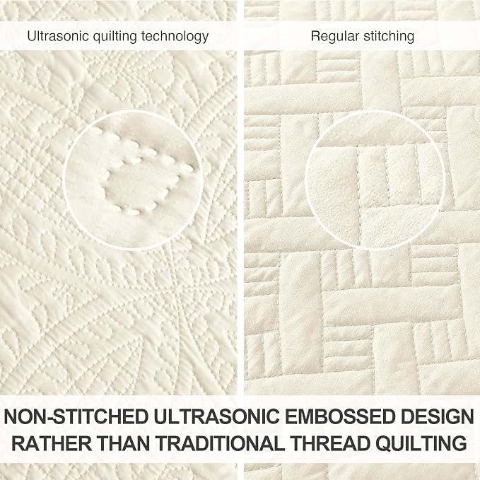 Love's cabin Oversized King Size Quilt Bedding Set Beige Bedspreads - Image 3