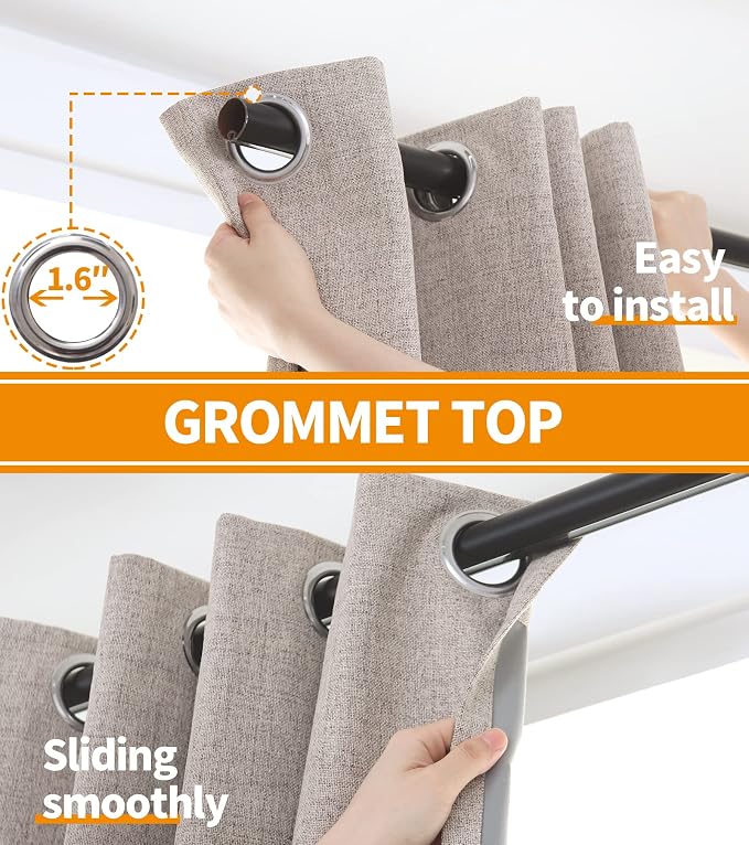 YoungsTex Burlap Taupe Linen Blackout Curtains 72 Inches Length - Image 6