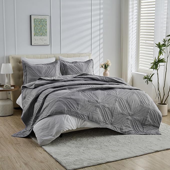 Kingnex Oversized King Bedspreads 128x120 Ultrasonic Quilted Grey | Extra Wide - Image 5