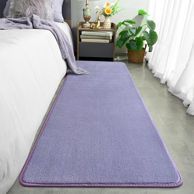Modern Soft Hallway Runner Rug, 2x6 Feet Purple Washable Runner Rug | Fluffy - Image 2