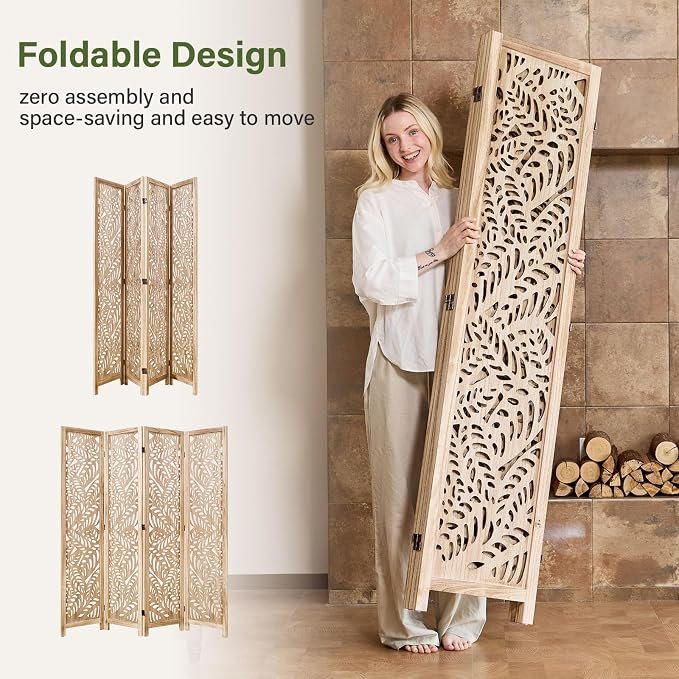 Leaf-Carved Room Divider Privacy Screen - Image 3