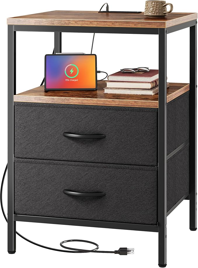 Huuger Night Stand with Charger Station, 27.7 Inch Tall Nightstand | Bed Side - Image 9