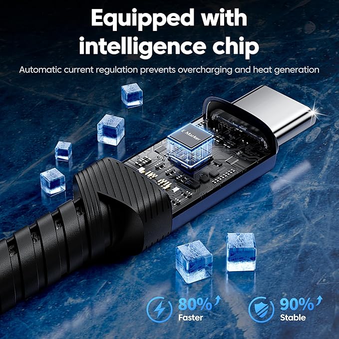 USB C Cable [2Pack, 3.3ft] 240W Fast Charging Type C Cord, Nylon Braided USB 2.0 Cable for iPhone 17 16 15 Pro Plus Pro Max Air, iPad Pro, Samsung Galaxy S24 S23, Switch, MacBook Pro, Pixel-Blue