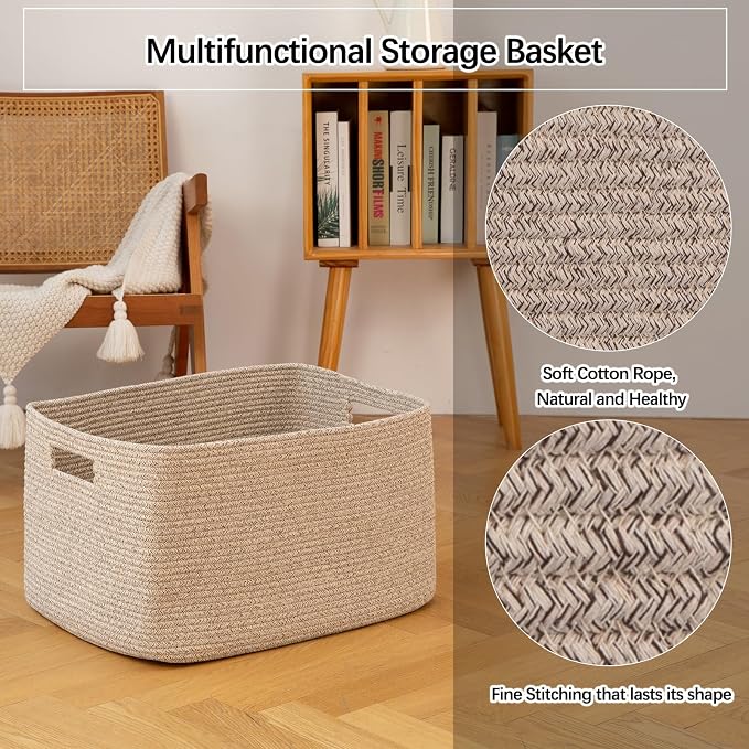 OIAHOMY XXLarge Rectangle Blanket Basket-96L, Cotton Woven Basket - Image 5