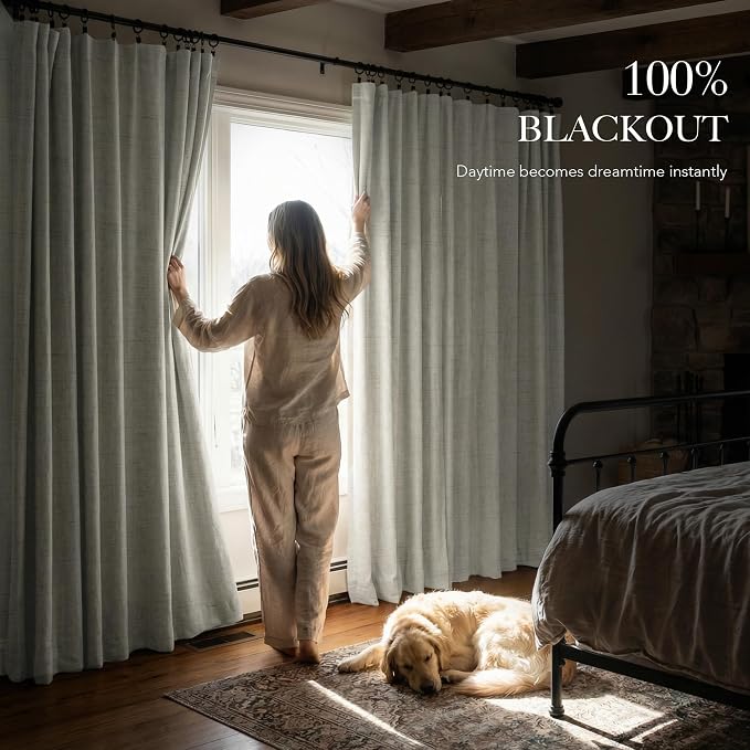 RYB HOME Ivory White 100% Blackout Curtains - Image 3