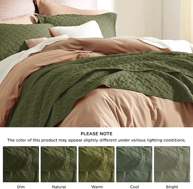Bedsure King Size Quilt, Lightweight Comforter Set, Olive Green Bedspread | - Image 6