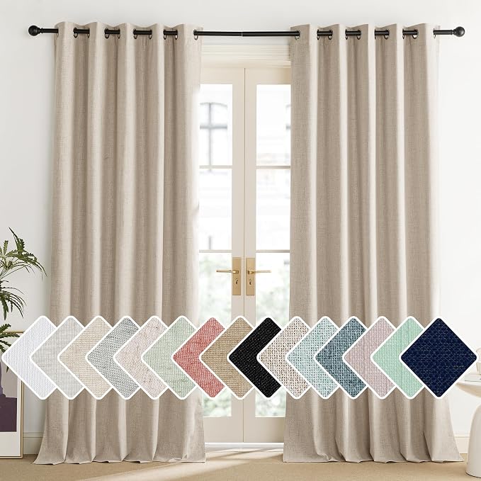 NICETOWN Cream 100% Blackout Linen Curtains 84 inch Long Burg by NICETOWN