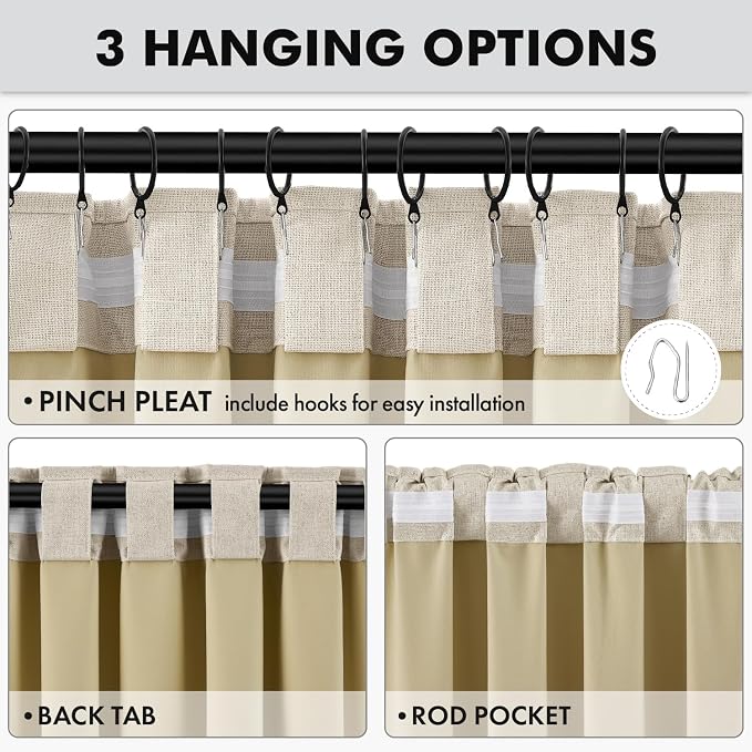 MIULEE 100% Blackout Linen Curtains 42 x 72 Inch Cobblestone 2 Panels | Thermal - Image 5