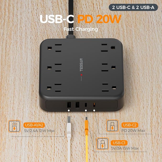 TESSAN 15Ft Black Extension Cord - Image 5