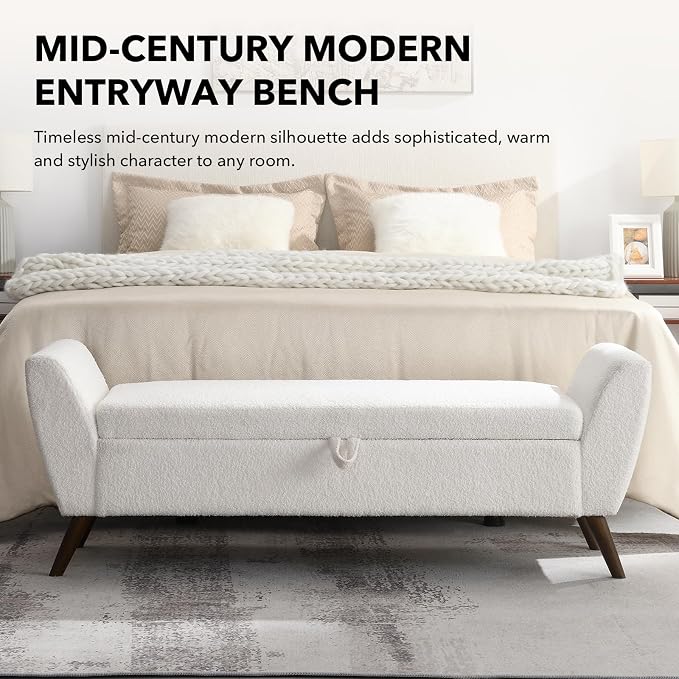 60" Wide Storage Ottoman Bench, Teddy Upholstered End of Bed Bench - Image 3
