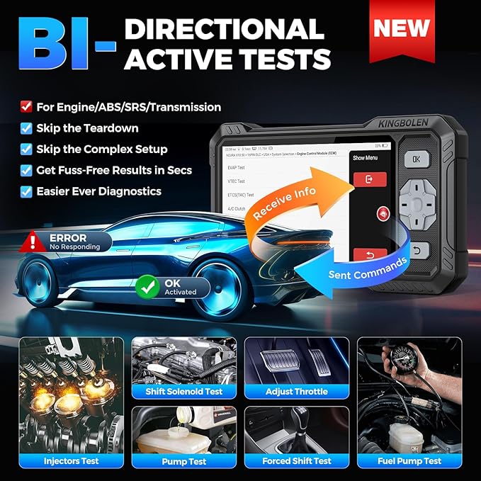 KINGBOLEN OBD2 Scanner S608, 2026 Bidirectional Scan Tool for ABS/SRS/Transmission/Enigne, 9 Reset Oil Brake DPF Bleed Gear Injector Throttle BMS SAS, CAN FD & FCA/Renault SGW, Lifetime Free Update