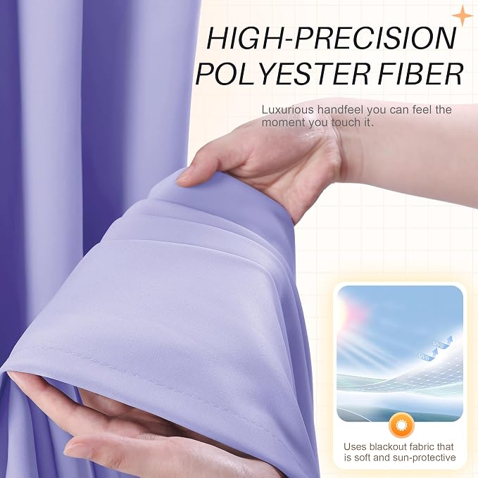 Etherealveil Lavender Purple Pinch Pleated Blackout Curtains 2P 52"x102" | Back - Image 5