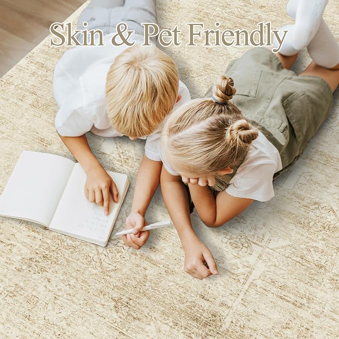 Soalmost 6x9 Area Rug for Living Room Washable Non-Slip Rugs Beige/Ivory | - Image 3