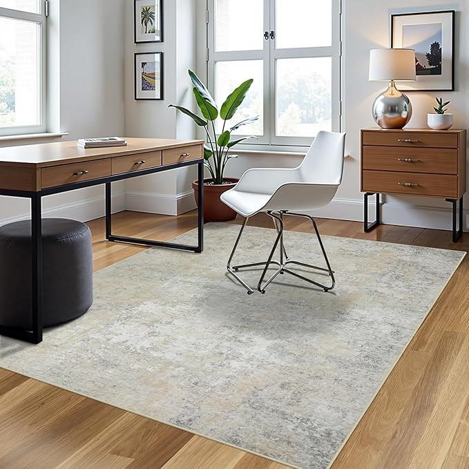 5x7 Area Rugs for Living Room Washable Bedroom Dining Room Beige Grey | Modern - Image 3